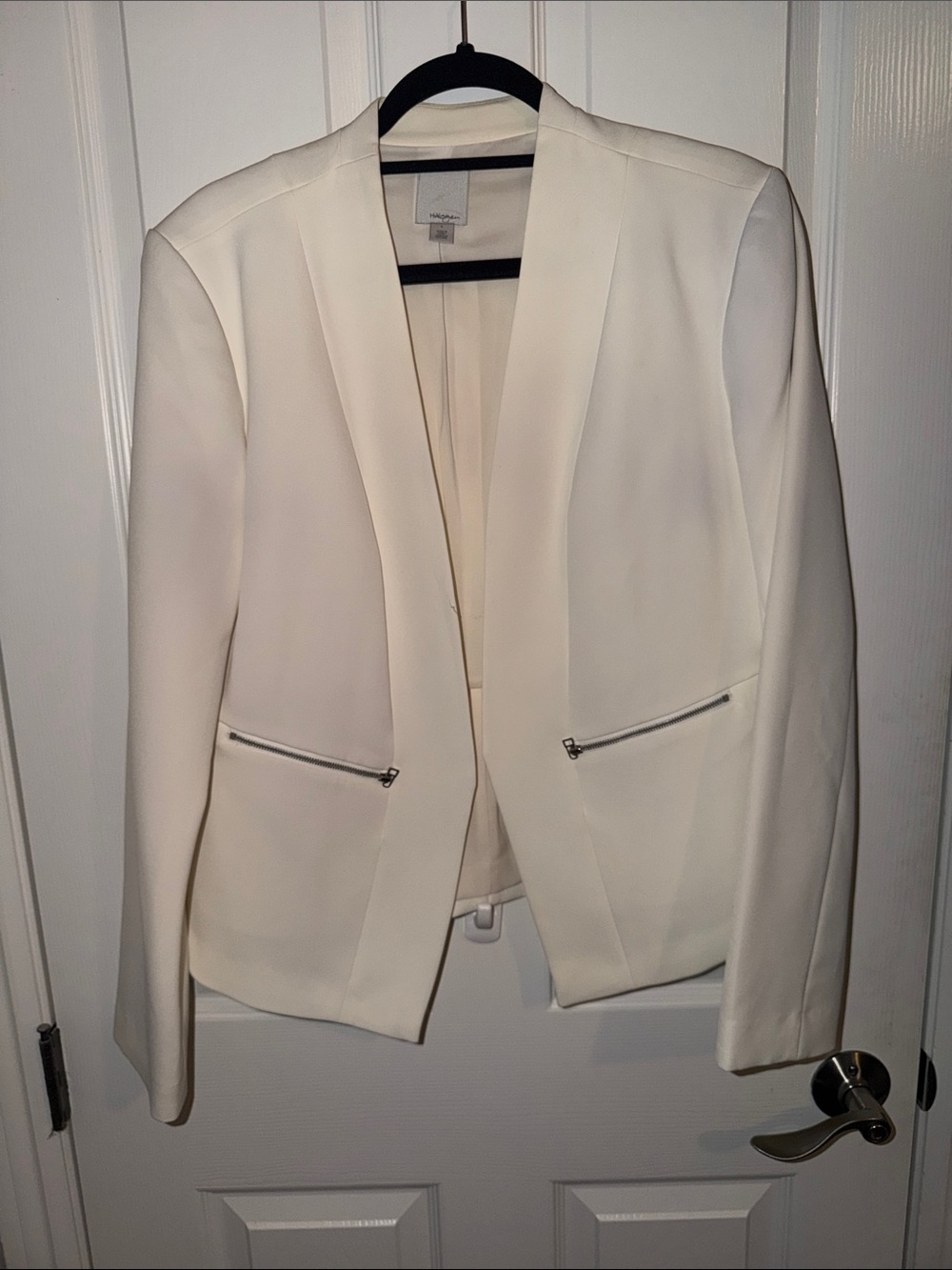 Halogen Cream Open-Front Blazer with Zip Pocket Detail